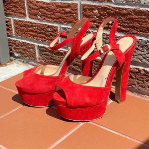 Red Suede Platform Peeptoe Heels OFFICE LONDON 36M